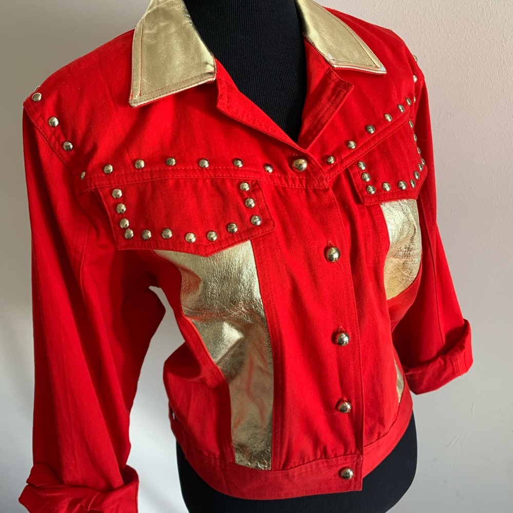 Fiery red jacket with gold embellishments